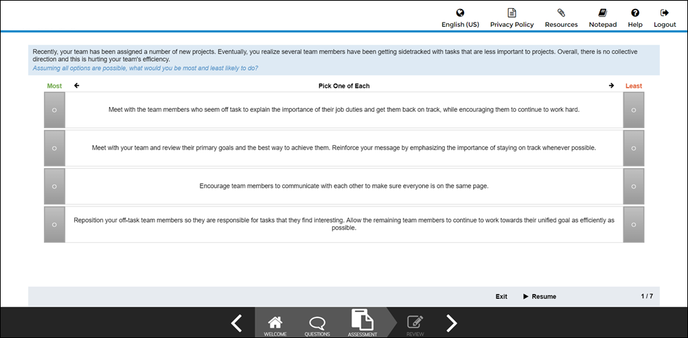 Example assessment in on-demand interview